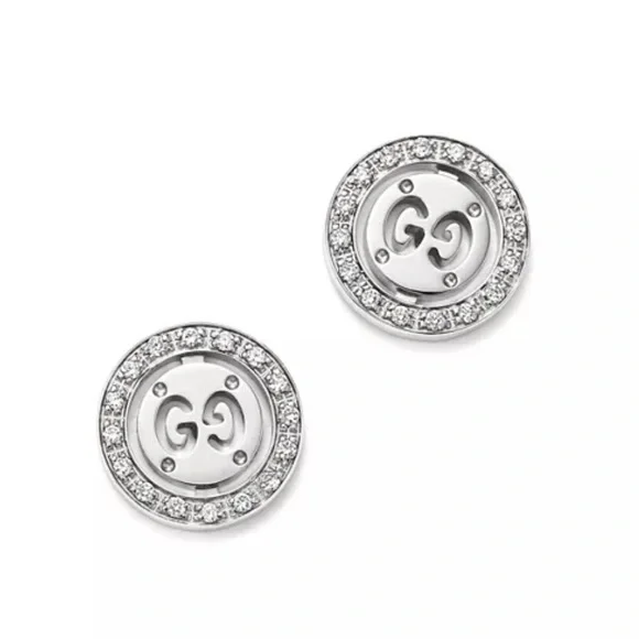 Gucci Interlocking G Crystal-Bezel Sterling Silver Stud Earrings - Picture 8 of 10